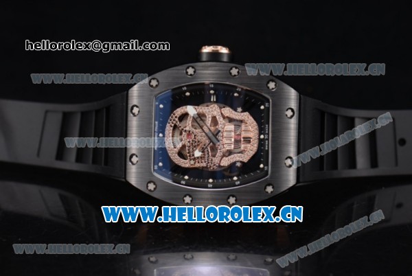 Richard Mille RM052 Miyota 9015 Automatic PVD/Rose Gold Case with Black Rubber Strap and Skull Dial PVD Bezel - Click Image to Close